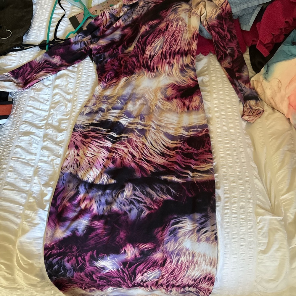 Fashion Nova Vibrant Purple and Pink Long Sleeve Dress